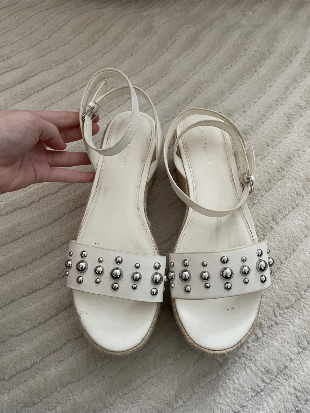 Studded White Ankle-Strap Sandals